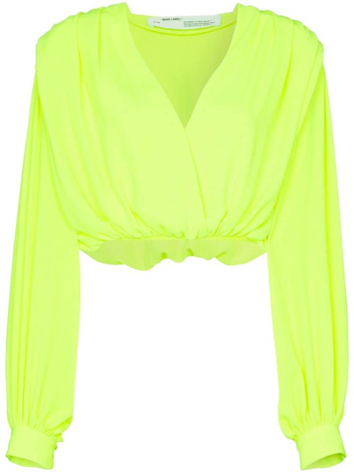 Off-white Draped-sleeve Cropped Wrap Top - Yellow
