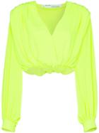 Off-white Draped-sleeve Cropped Wrap Top - Yellow