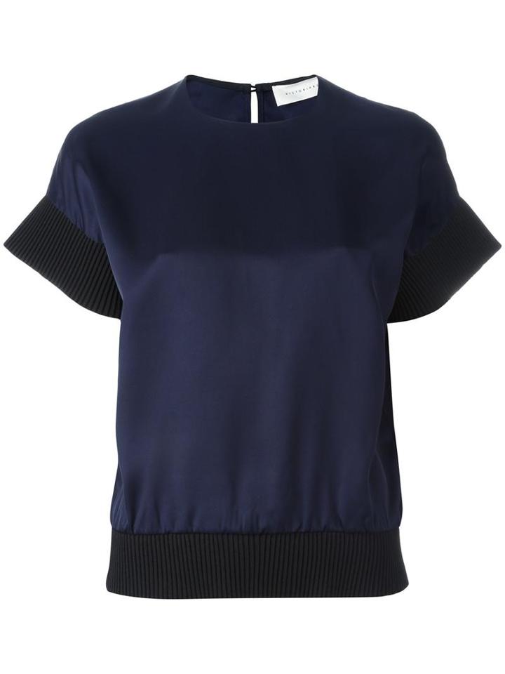Victoria Beckham Ribbed Hem T-shirt, Women's, Size: 36, Blue, Viscose/wool/polyamide/spandex/elastane