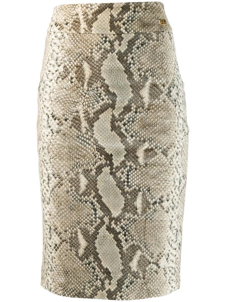 Cavalli Class Snakeskin Print Pencil Skirt - Brown