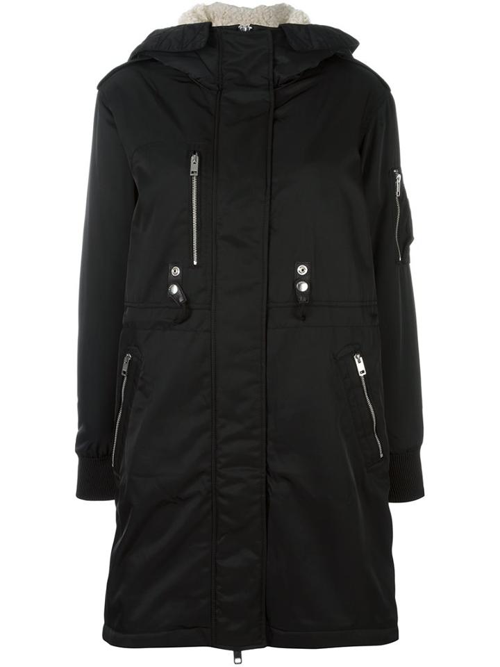 Diesel Buttoned Hooded Mid Coat, Women's, Size: Medium, Black, Acrylic/polyester