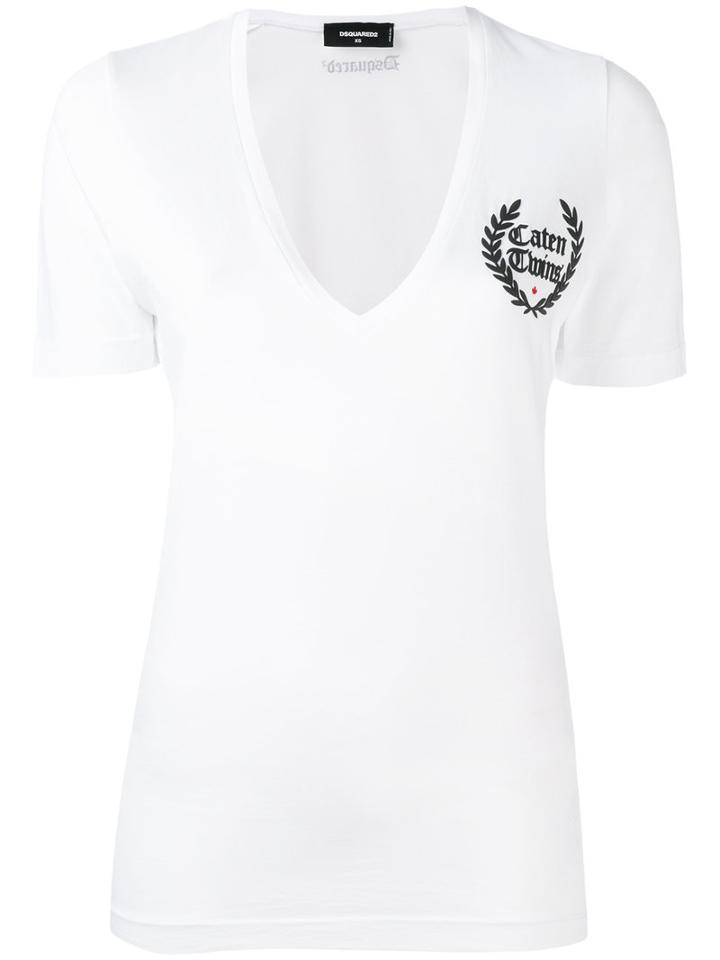 Dsquared2 - Caten Twins V-neck T-shirt - Women - Cotton - Xxs, White, Cotton