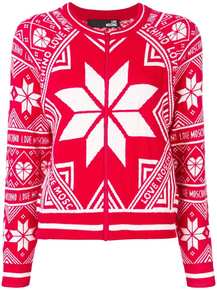 Love Moschino Snow Flake Pattern Cardigan - Red