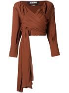Jacquemus Cropped Ruched Wrap Top - Brown