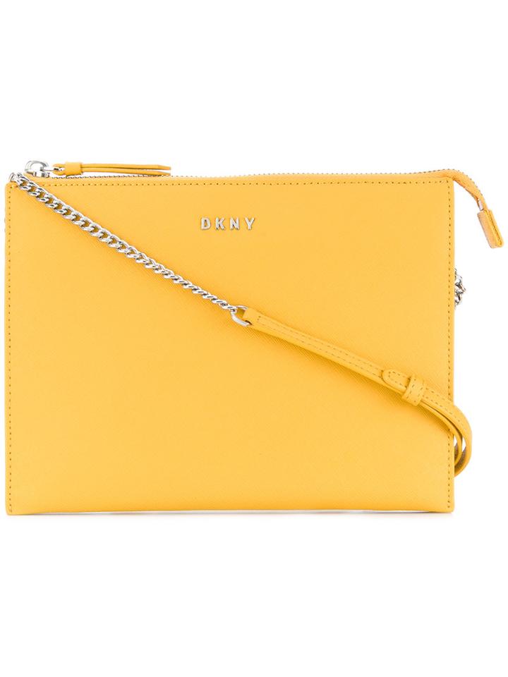 Dkny - Flat Top Zip Crossbody Bag - Women - Leather - One Size, Yellow/orange, Leather