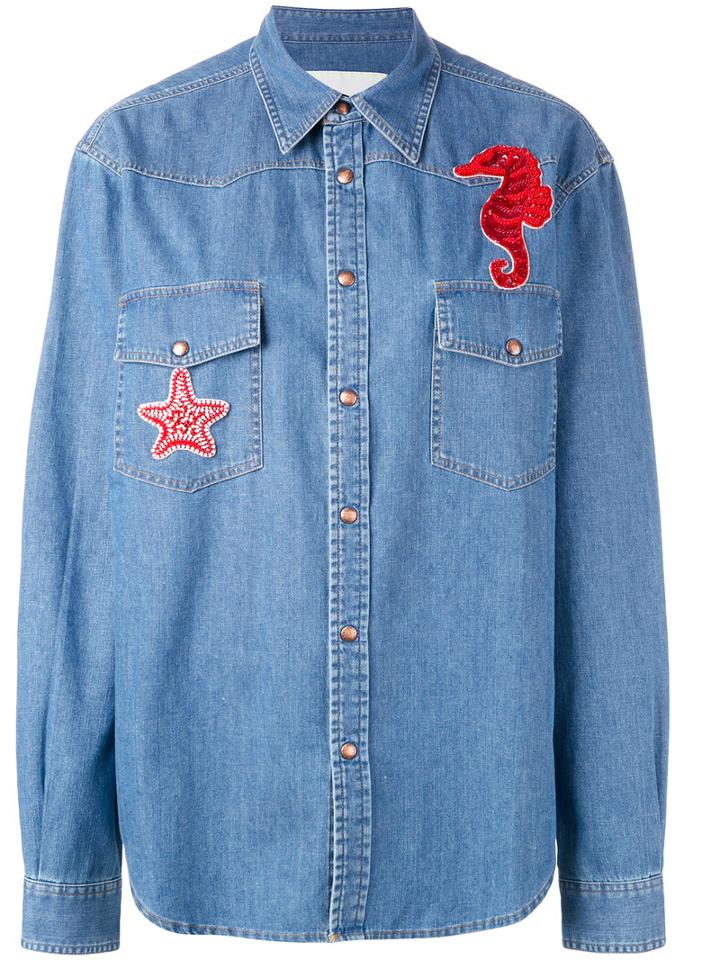 Ava Adore - Seahorse Patch Denim Shirt - Women - Cotton - 38, Blue, Cotton