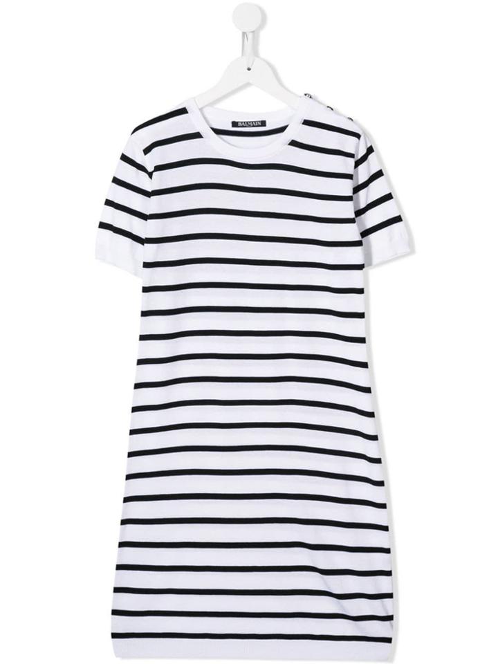 Balmain Kids Teen Striped T-shirt Dress - Blue