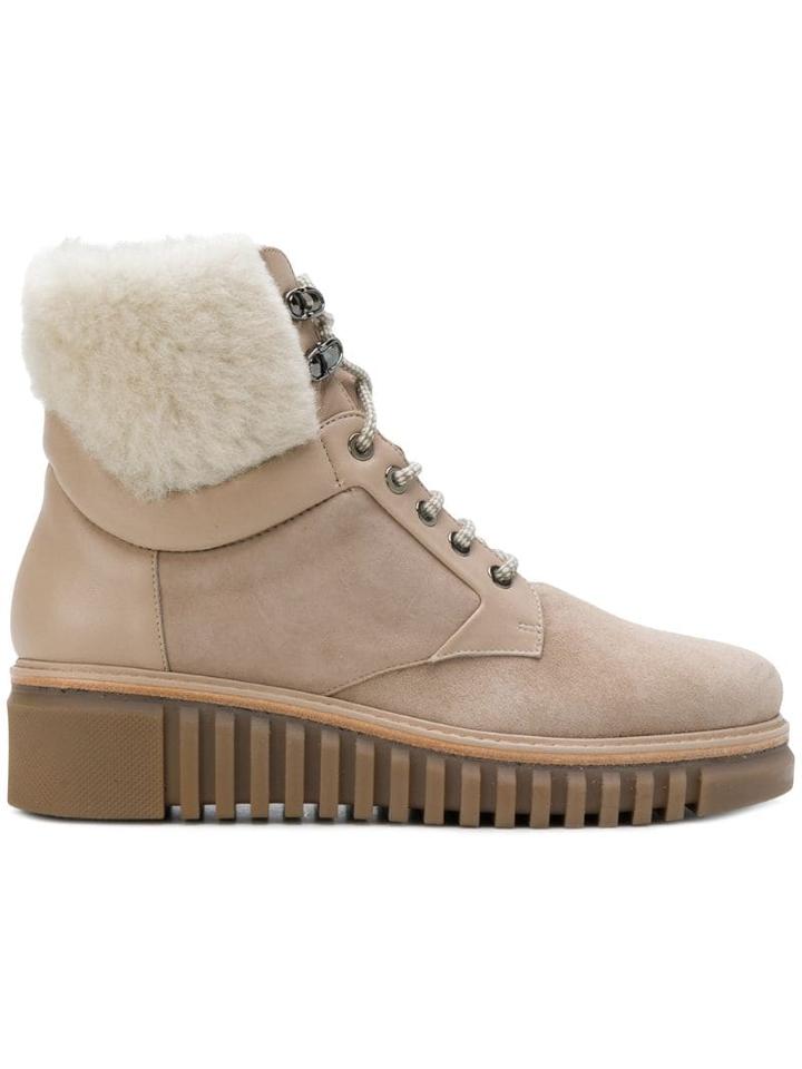 Loriblu Leather And Fur Trim Ankle Boots - Neutrals