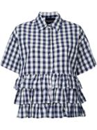 Erika Cavallini - Checked Ruffled Shirt - Women - Cotton/linen/flax - 42, Blue, Cotton/linen/flax