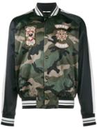 Valentino Patch Appliquéd Camouflage Bomber Jacket, Men's, Size: 48, Green, Viscose/cotton/polyester/cotton