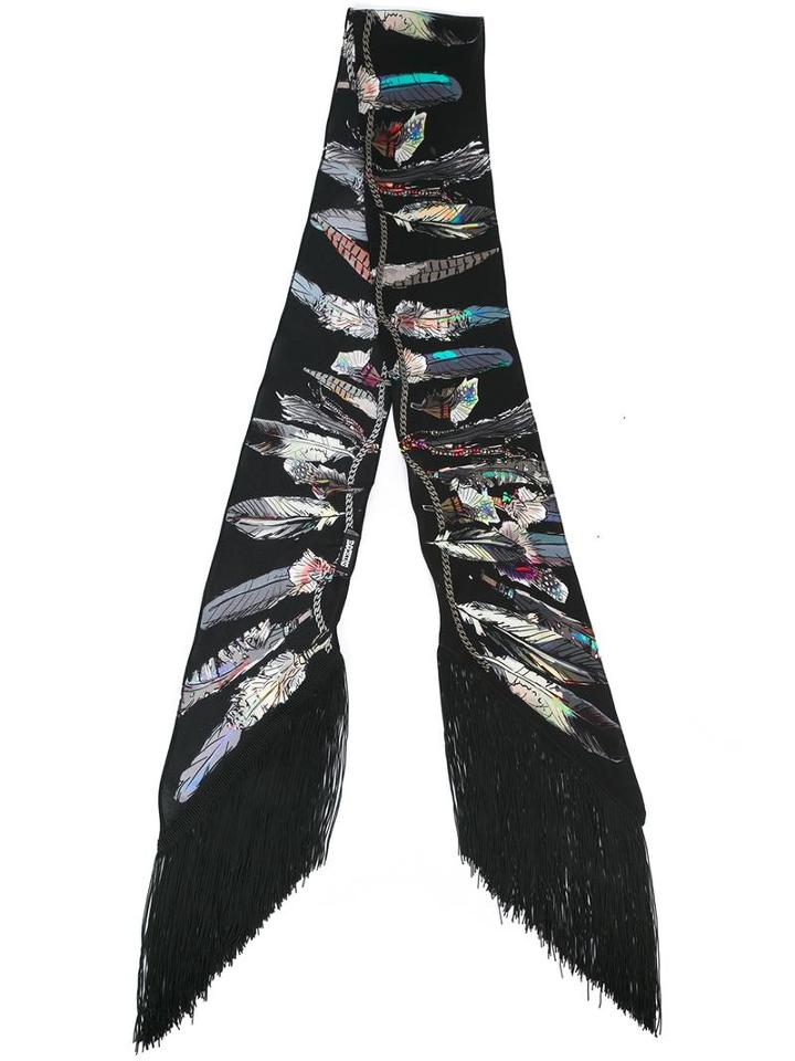 Rockins Skinny Fringed Scarf, Women's, Black, Silk