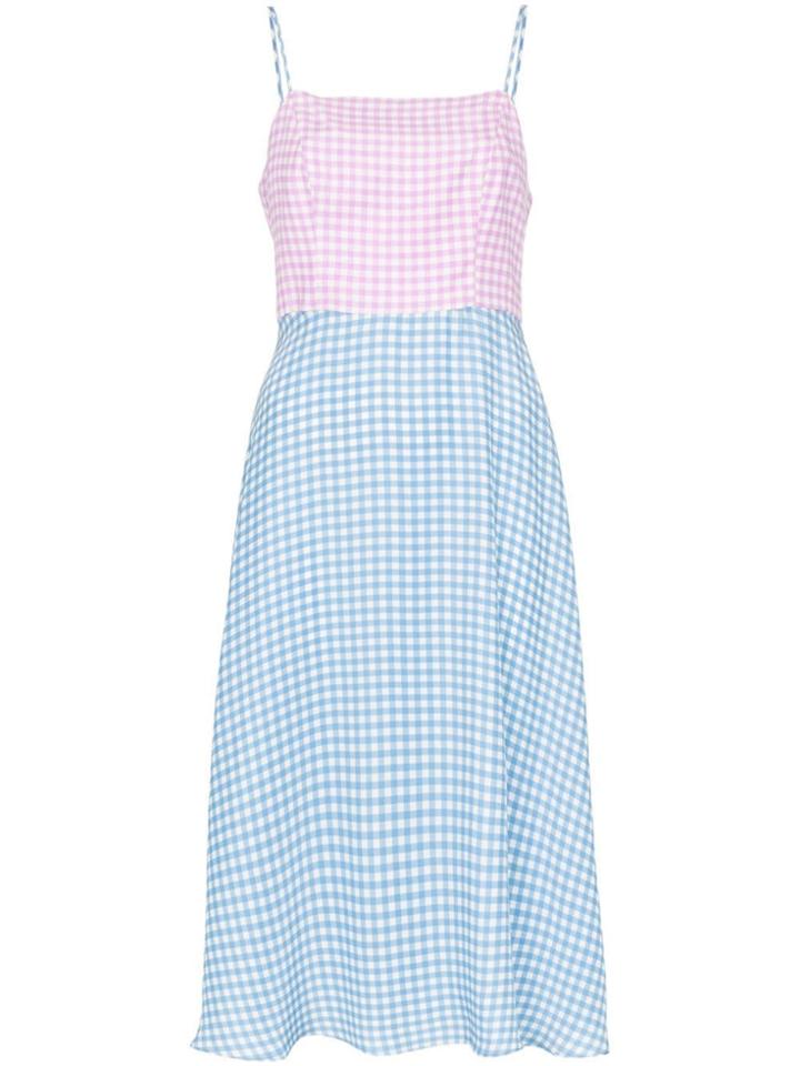 Hvn Nora Two-town Gingham Print Sleeveless Silk Midi Dress - Blue