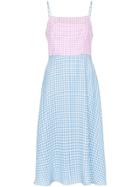 Hvn Nora Two-town Gingham Print Sleeveless Silk Midi Dress - Blue