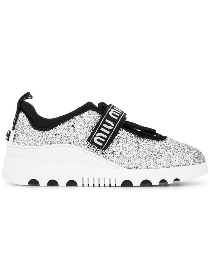Miu Miu Glittered Touch-strap Sneakers - Metallic