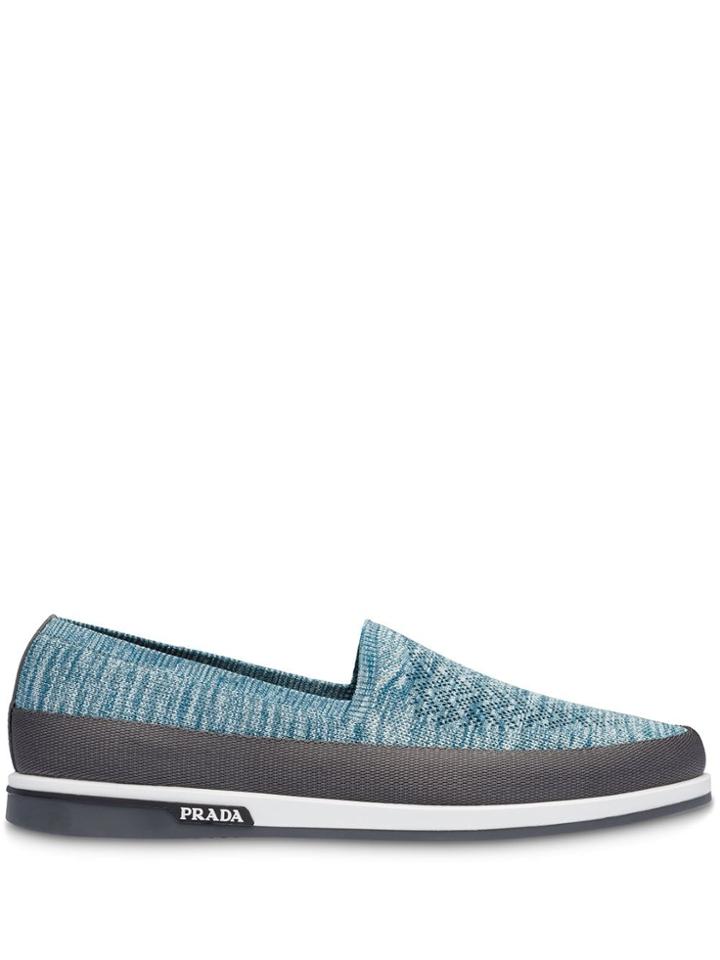 Prada Twill Mouliné Knit Slip-on Sneakers - Blue