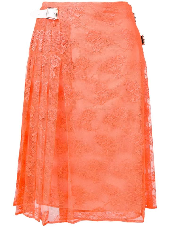 Christopher Kane Pleated Floral Lace Skirt - Yellow & Orange