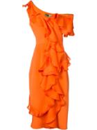 Christian Siriano - Fitted Ruffle Trim Dress - Women - Silk - 6, Yellow/orange, Silk