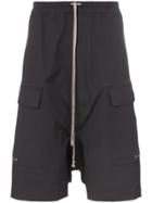 Rick Owens Drawstring Drop Crotch Cotton Blend Cargo Shorts - Grey