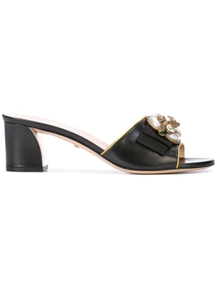 Gucci Bee Embellished Slide Sandals - Black