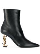 Saint Laurent Logo Heel Pointed Boots - Black