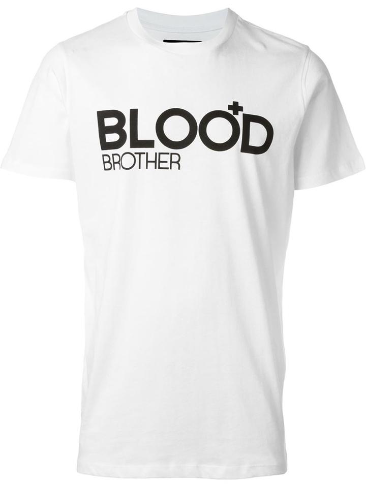 Blood Brother Logo Print T-shirt, Men's, Size: Small, White, Cotton
