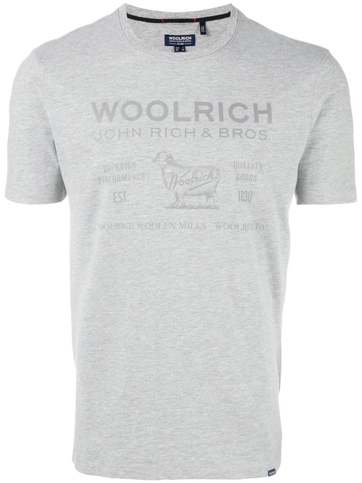 Woolrich Logo Print T-shirt, Men's, Size: Large, Grey, Cotton