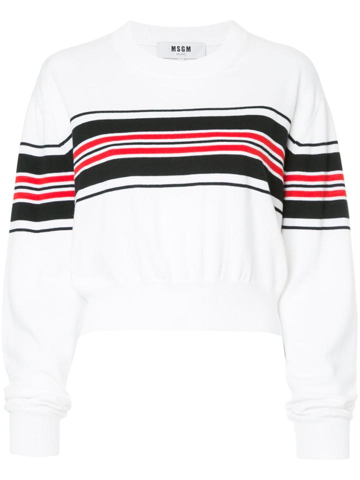 Msgm Cropped Stripe Panel Sweater - White