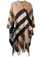 Burberry Checked Knitted Cape, Women's, Nude/neutrals, Cashmere