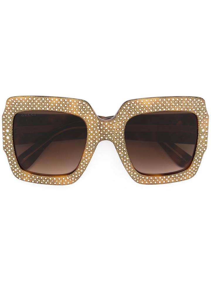 Gucci Eyewear Oversize Crystal Square Sunglasses - Brown