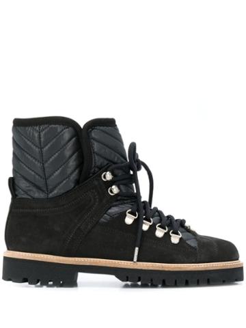 Ganni Quilted Lace Up Boots - Black