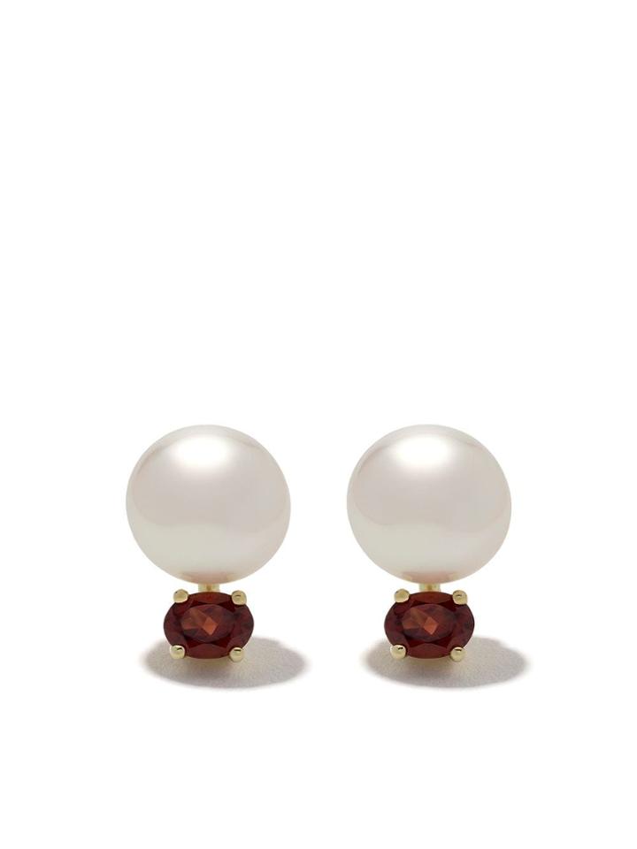 Wouters & Hendrix Gold 18kt Yellow Gold Pearl And Garnet Stones Studs