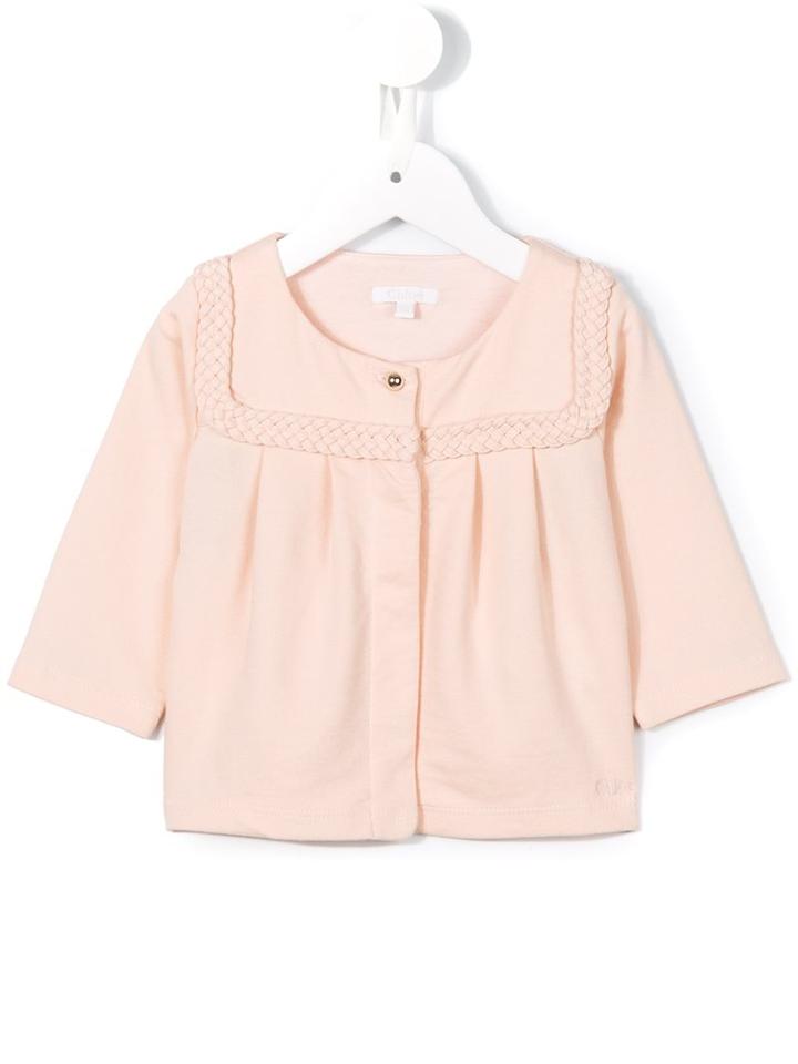Chloé Kids - Woven Panel Cardigan - Kids - Cotton/polyamide/spandex/elastane/modal - 9 Mth, Infant Girl's, Pink/purple