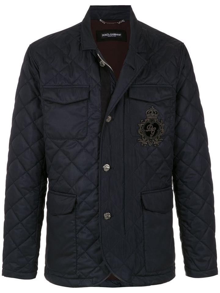 Dolce & Gabbana Embroidered Logo Quilted Jacket - Blue