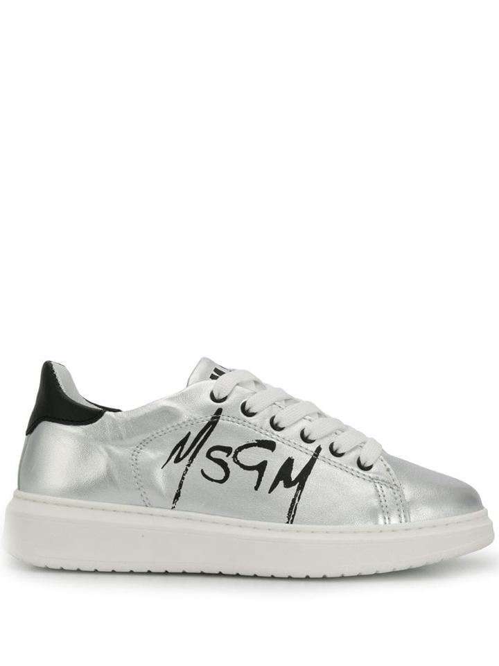 Msgm Metallic Logo Print Sneakers - Silver