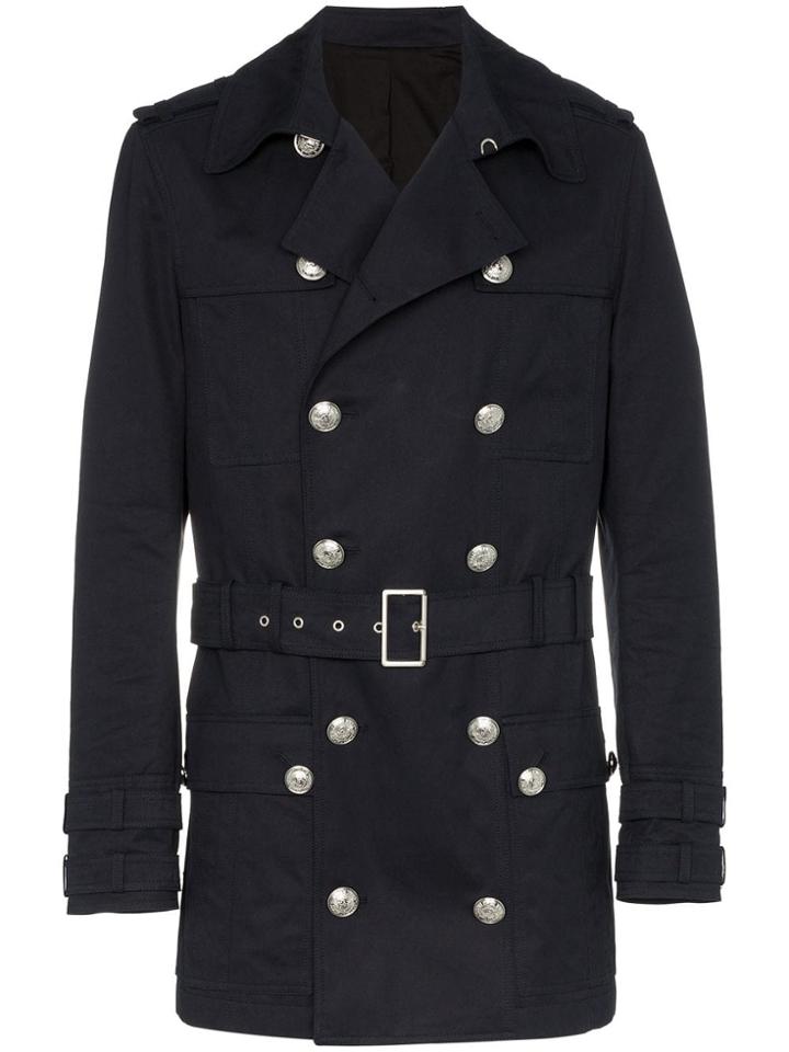 Balmain Buckled Short Trench Coat - Blue