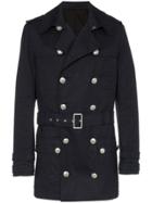 Balmain Buckled Short Trench Coat - Blue