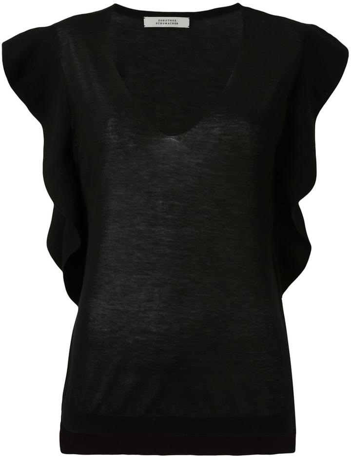 Dorothee Schumacher - Shortsleeved Knit Top - Women - Cotton - 1, Black, Cotton
