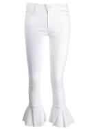 Mother Cropped Frill Jeans - White