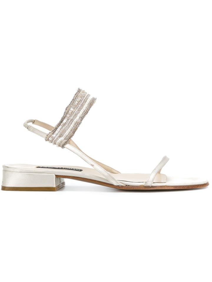 Giorgio Armani Vintage Sequinned Flat Sandals - Nude & Neutrals