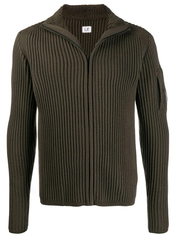 Cp Company Zip-up Ribbed Cardigan - Green