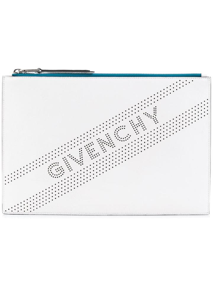 Givenchy Perforated Logo Medium Clutch Bag - White