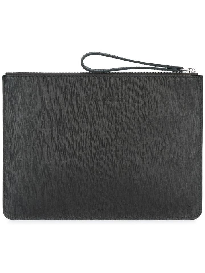 Salvatore Ferragamo Embossed Square Wristlet Clutch, Men's, Black, Calf Leather/polyamide