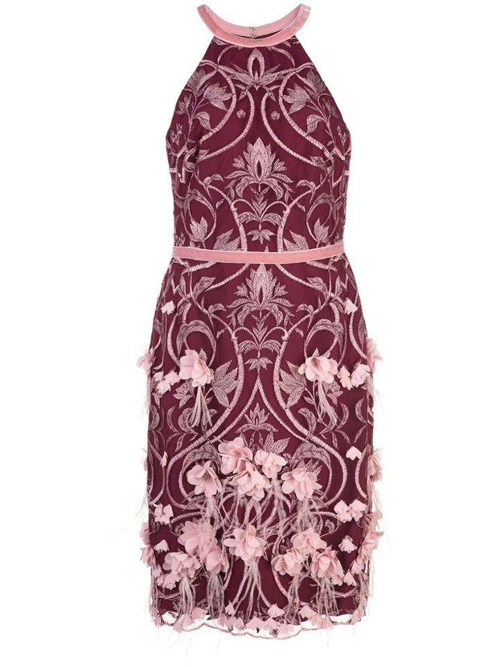 Marchesa Notte Rcrbk 3d Floral Feather Cocktail - Red