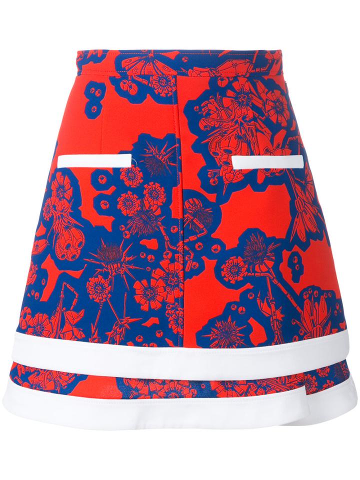 Carven - Floral Print Skirt - Women - Silk/polyester/acetate - 40, Red, Silk/polyester/acetate