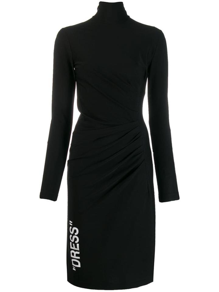 Off-white Turtle Neck Mid-length Dress - Black