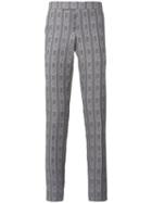 Thom Browne Anchor Print Striped Trousers, Men's, Size: 3, Grey, Cotton/cupro/polyurethane