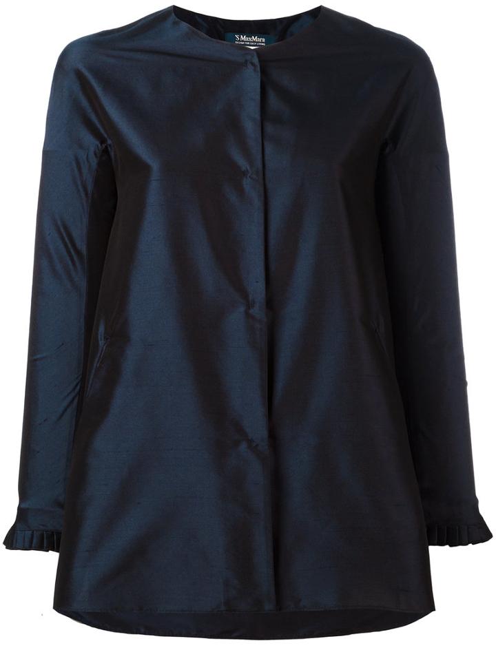 Max Mara Collarless Jacket, Women's, Size: 42, Blue, Silk