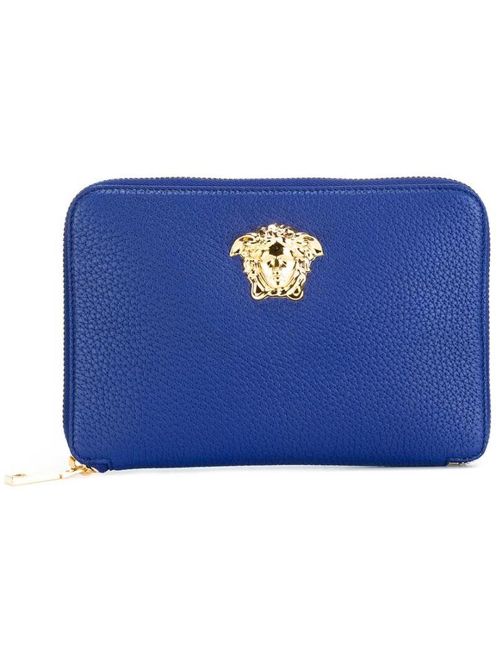 Versace Palazzo Medusa Tote With Detachable Clutch, Men's, Blue, Leather/polyamide/acrylic