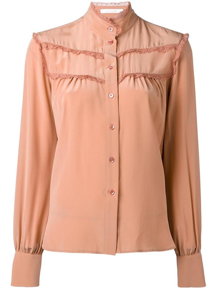 See By Chloé Ruffled Trim Shirt, Women's, Size: 40, Nude/neutrals, Silk/polyester/spandex/elastane