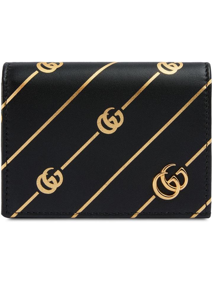 Gucci Leather Card Case With Double G Stripe - Black